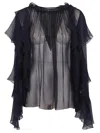 Alberta Ferretti Flowing Chiffon Shirt With Flounces In Blu