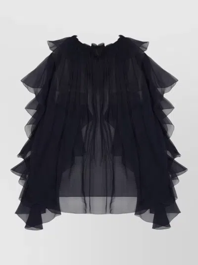 Alberta Ferretti Chiffon Shirt Sheer Fabric Ruffled Layers In Black