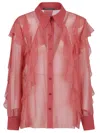 Alberta Ferretti Sheer Chiffon Shirt With Ruffle And Collar In Viola