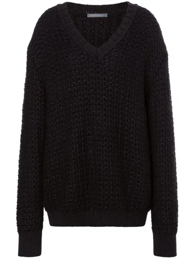 Alberta Ferretti Chunky-knit V-neck Jumper In Black