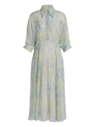 Alberta Ferretti Dress Belted Waist Rolled Up Sleeves Sheer In Multi