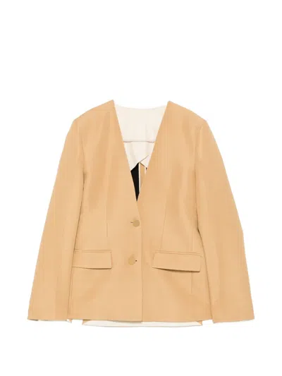 Alberta Ferretti Collarless V-neck Blazer In Neutral