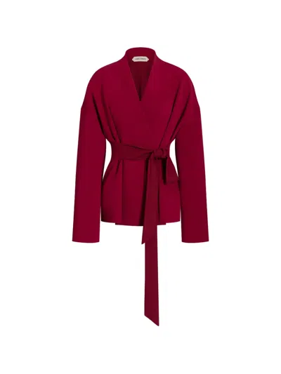 Alberta Ferretti Collarless Wrap Coat In Red