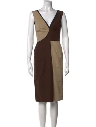 Pre-owned Alberta Ferretti Colorblock Pattern Midi Length Dress In Brown