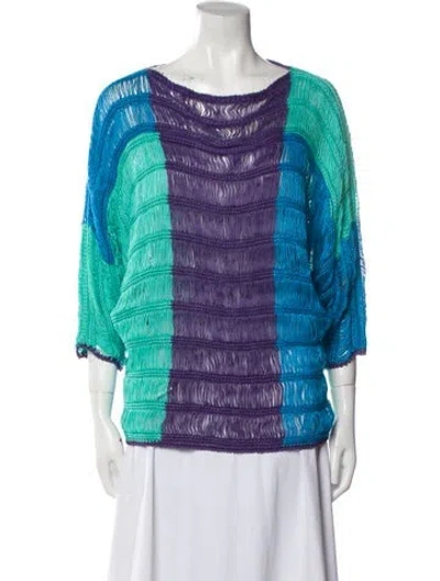 Pre-owned Alberta Ferretti Colorblock Pattern Scoop Neck Sweater In Blue