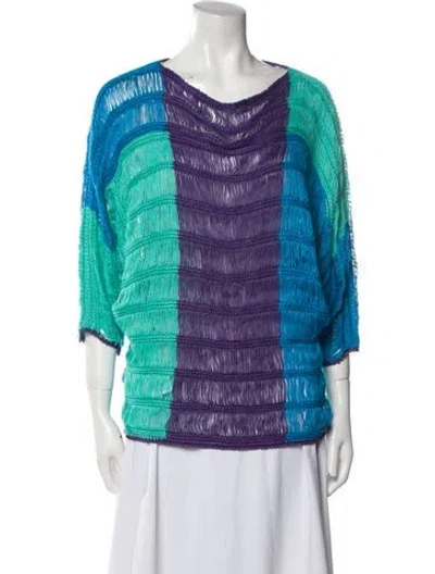 Pre-owned Alberta Ferretti Colorblock Pattern Scoop Neck Sweater In Blue