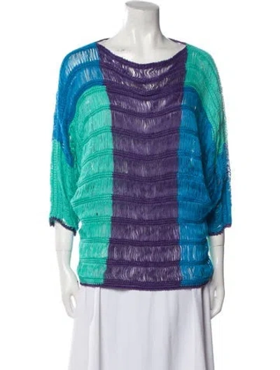 Pre-owned Alberta Ferretti Colorblock Pattern Scoop Neck Sweater In Blue