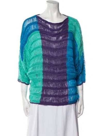 Pre-owned Alberta Ferretti Colorblock Pattern Scoop Neck Sweater In Blue
