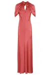 Alberta Ferretti Coral Satin Evening Dress With Cut-out Detail