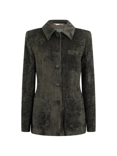 Alberta Ferretti Corduroy Button-up Jacket In Black