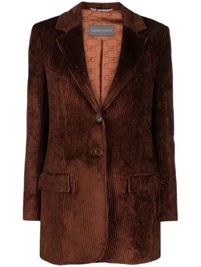 Alberta Ferretti Corduroy Single-breasted Blazer In Brown