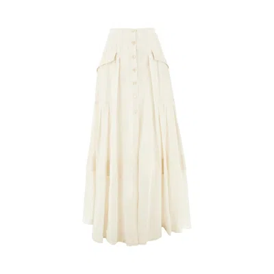 Alberta Ferretti Cotton Long Skirt With Cargo Pockets In Beige