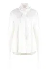 Alberta Ferretti Long Sleeve Collarless Shirt With Scarf Detail In White