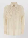 Alberta Ferretti Cotton Shirt With Leaf Applique Detail In Neutrals