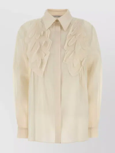 Alberta Ferretti Cotton Shirt With Leaf Applique Detail In Neutrals