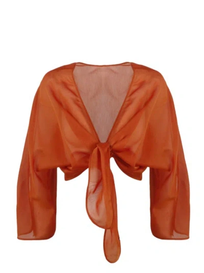 Alberta Ferretti Cotton Silk Knot Shirt In Orange