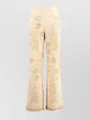 Alberta Ferretti Cotton Trousers Embroidered Frayed Hem In Neutral