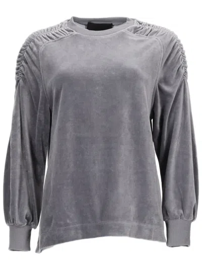 Alberta Ferretti Cotton Velour Sweatshirt With Gathered Shoulder Detailing In Gray