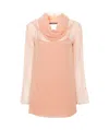 Alberta Ferretti Cowl-collar Semi-sheer Blouse In Nude