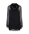 Alberta Ferretti Draped Neckline Hooded Chiffon Blouse Long Sleeves In Black