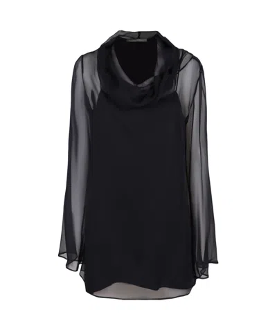 ALBERTA FERRETTI ALBERTA FERRETTI COWL-COLLAR SEMI-SHEER LONG SLEEVED BLOUSE