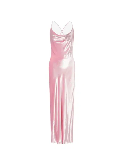 Alberta Ferretti Cowl-neck Cross-strap Dress In Pink