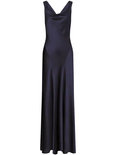 Alberta Ferretti Cowl-neck Gown In Blue