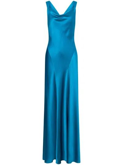 Alberta Ferretti Cowl-neck Gown In Blue
