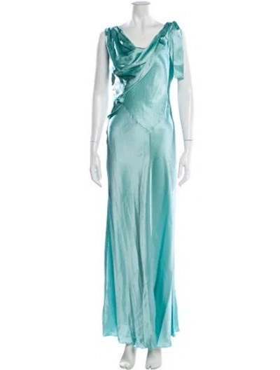 Pre-owned Alberta Ferretti Cowl Neck Long Dress In Blue