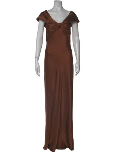 Pre-owned Alberta Ferretti Cowl Neck Long Dress W/ Tags In Brown
