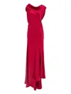 Alberta Ferretti Satin Draped Floor-length Dress With Asymmetric Neckline In Red