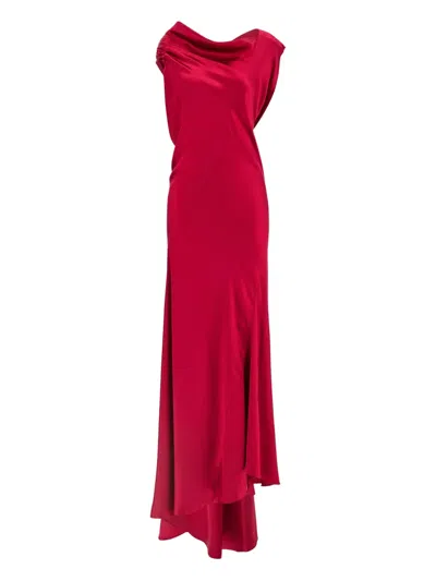 ALBERTA FERRETTI COWL-NECK SATIN LONG DRESS