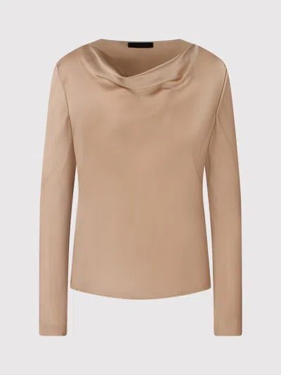 Alberta Ferretti Cowl Neck Satin Shirt In Brown