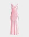 Alberta Ferretti Soft Cowl Neck Long Velvet Gown In Pink