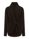 Alberta Ferretti Shawl Collar Knit Cardigan Brooch In Brown