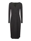 Alberta Ferretti Black Viscose Midi Dress With Deep V-neckline In Black