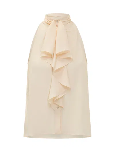 Alberta Ferretti Crepe De Chine Top In Neutral