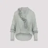Alberta Ferretti Loose-fitting Grey Shirt With Ruffled Trim In Gray