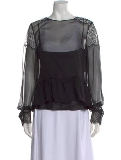 Pre-owned Alberta Ferretti Crew Neck Long Sleeve Blouse In Black