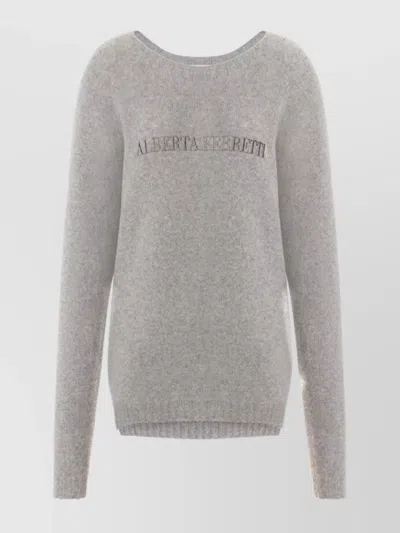 Alberta Ferretti Crew Neck Long Sleeve Ribbed Knitwear In Gray