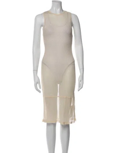 Pre-owned Alberta Ferretti Crew Neck Midi Length Dress In Neutrals