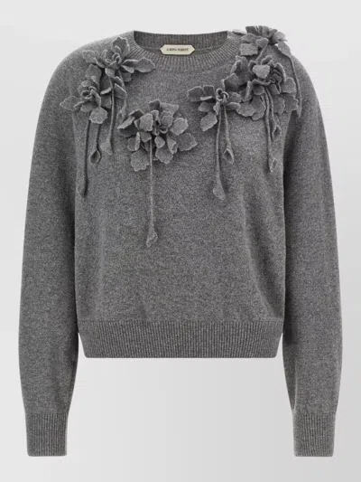 Alberta Ferretti Crew Neck Sweater Floral Motif Design In Gray