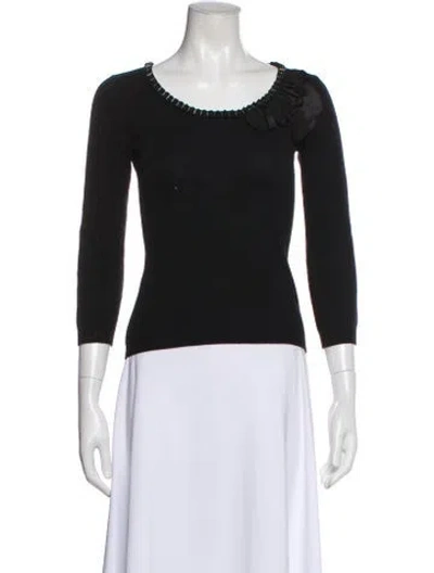 Pre-owned Alberta Ferretti Crew Neck Three-quarter Sleeve Top In Black