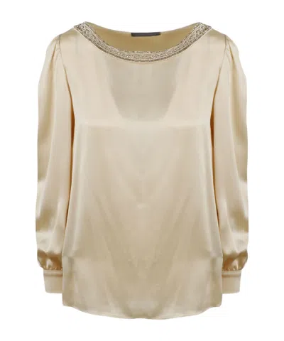 Alberta Ferretti Crewneck Long-sleeved Blouse In Neutrals