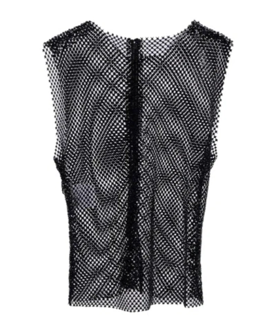 Alberta Ferretti Crewneck Sleeveless Mesh Vest In Black