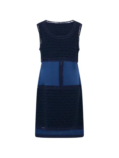 Alberta Ferretti Crochet-knit Color-block Mini Dress In Blue