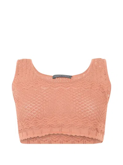 Alberta Ferretti Crochet-knit Crop Top In Brown