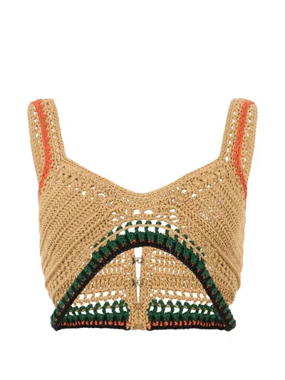 Alberta Ferretti Crochet-knit Cropped Top In Multi