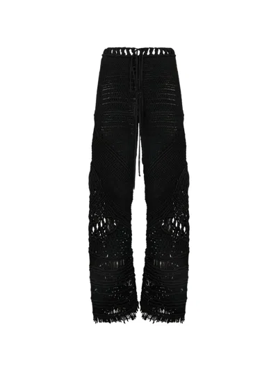 Alberta Ferretti Crochet-mesh Trousers In Black