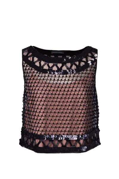 Alberta Ferretti Crop Top Embroidered With Beads And Sequins In Black